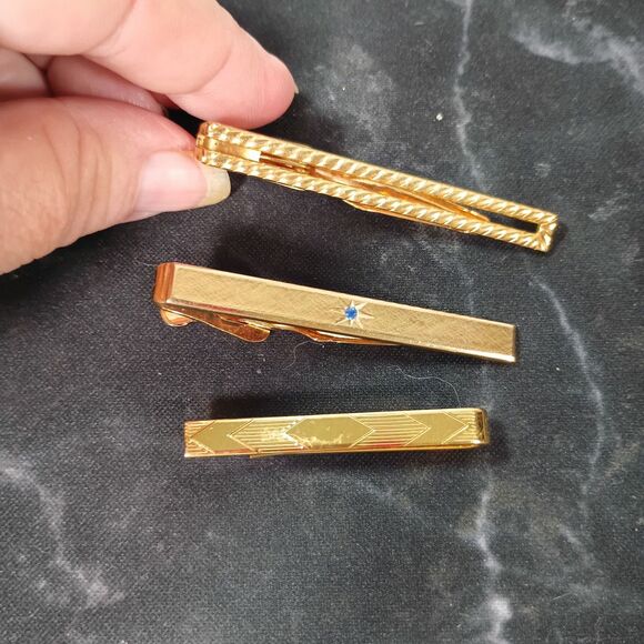3pc AVON Tie Bars Gold Tone Clips Vintage Men’s Accessories Classic Style - Picture 1 of 14